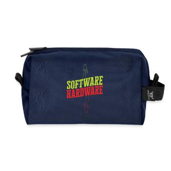 Funny IT Saying Software Hardware Word Game - Recycled Toiletry Zip Bag - navy - Front
