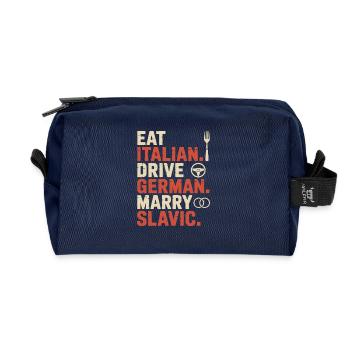 Eat Italian Drive German Marry Slavic Balkan Auto - Recycelte Kulturtasche - Navy - Vorne