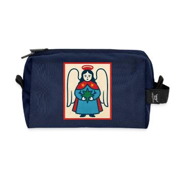 Imprimé vintage d’emblème d’ange - Trousse de toilette en tissu recyclé - marine - Devant