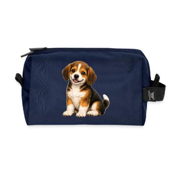 Smiling Beagle Puppy - Recycled Toiletry Zip Bag - navy - Front