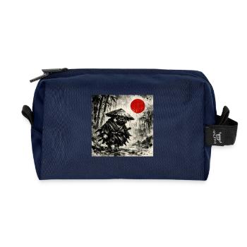 Samurai Pug Dog Japanisches Tusche-Waschbild - Recycelte Kulturtasche - Navy - Vorne