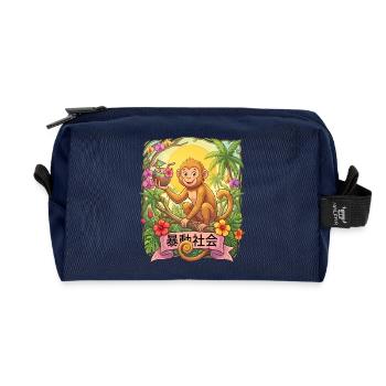 Tropical Monkey Sip on Paradise - Recycled Toiletry Zip Bag - navy - Front