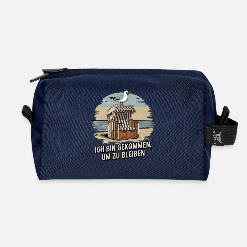  Ich Bin Gekommen Um Zu Bleiben Strandkorb Möwe - Recycelte Kulturtasche - Navy