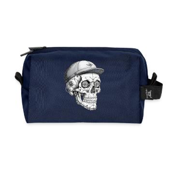 Crâne Steampunk Lunettes de vélo Mécanicien Crâne - Trousse de toilette en tissu recyclé - marine - Devant