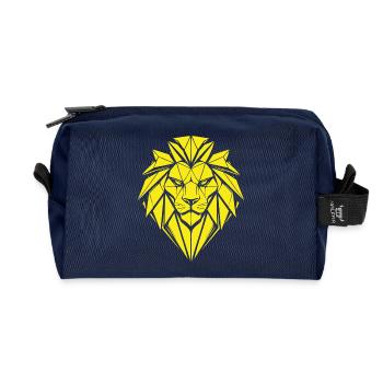 Geometric Lion in Yellow - Recycled Toiletry Zip Bag - navy - Front