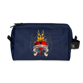 Burning Love (Heart & Banner) 03 - Recycled Toiletry Zip Bag - navy - Front