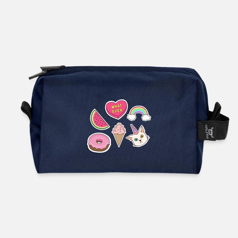Emojis - Katze, Regenbogen, Wassermelone, Eiscrem - Recycelte Kulturtasche - Navy