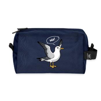 "Nö" Möwe - Nordsee Design - Recycelte Kulturtasche - Navy - Vorne