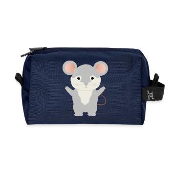 mignonne petite souris à la fourrure grise - Trousse de toilette en tissu recyclé - marine - Devant