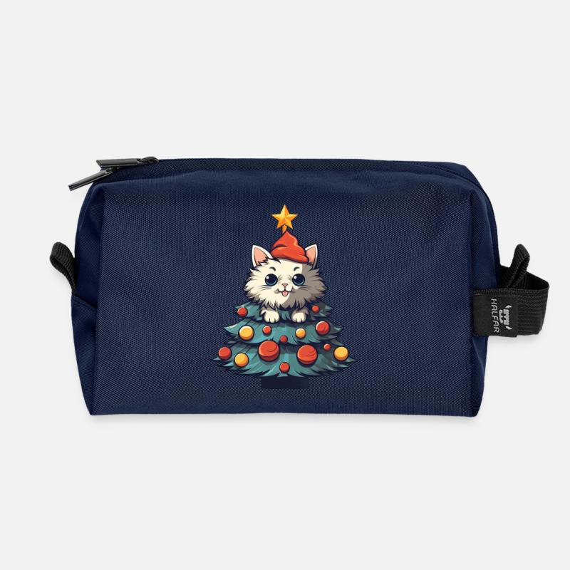 Weihnachtskatze: Spiel am Tannenbaum - Recycelte Kulturtasche - Navy