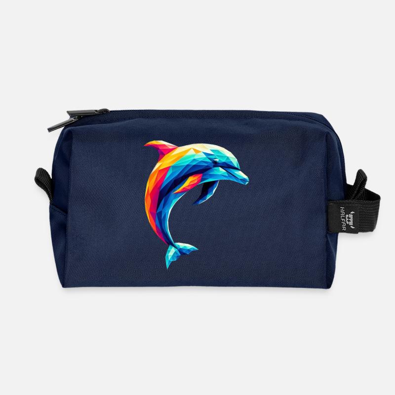 Ein bunter Delfin im Polygon-Stil - Recycelte Kulturtasche - Navy
