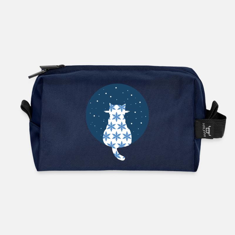 Cat watching snowflakes - Recycled Toiletry Zip Bag - navy