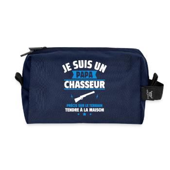 Papa chasseur, Cadeau fête des pères - Trousse de toilette en tissu recyclé - marine - Devant