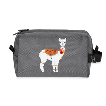 Alpaga décoré de manière traditionnelle - motif bohème coloré - Trousse de toilette en tissu recyclé - anthracite - Devant