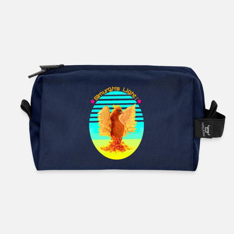 An Orange Cyber Bird Shining With Lemon Light - Recycled Toiletry Zip Bag - navy
