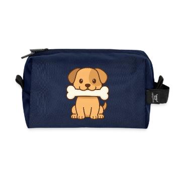 Chiot joueur avec motif osseux - Trousse de toilette en tissu recyclé - marine - Devant