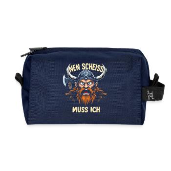 T-shirt avec inscription viking – Je n'ai rien à foutre en l'air - Trousse de toilette en tissu recyclé - marine - Devant