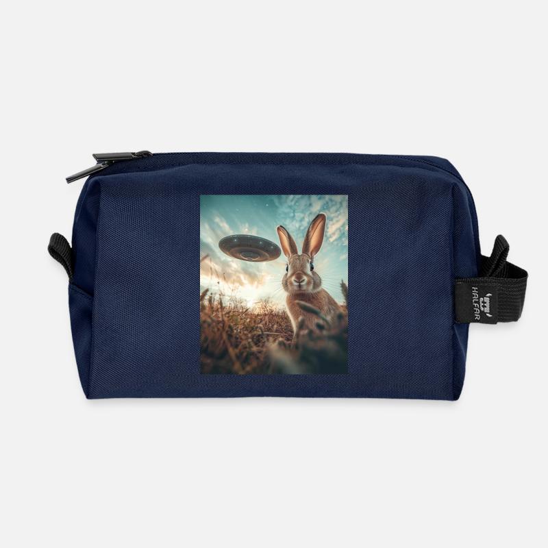Hase Selfie mit UFO - Recycelte Kulturtasche - Navy