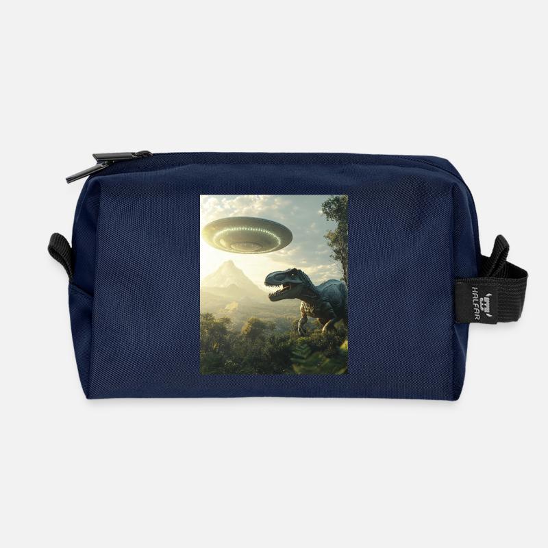 T-Rex Selfie mit UFO - Recycelte Kulturtasche - Navy