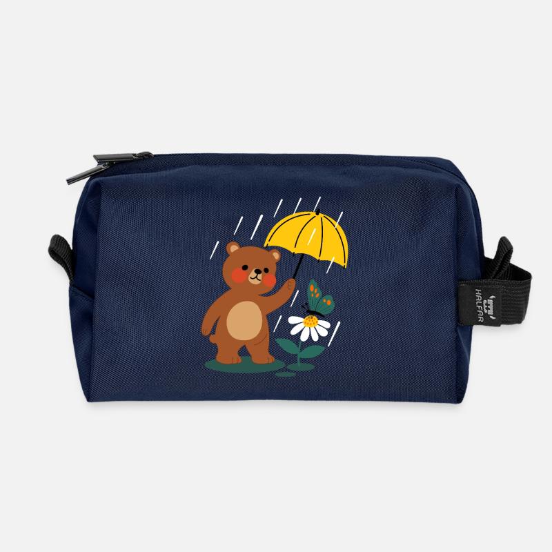 Bear with umbrella - Recycled Toiletry Zip Bag - navy