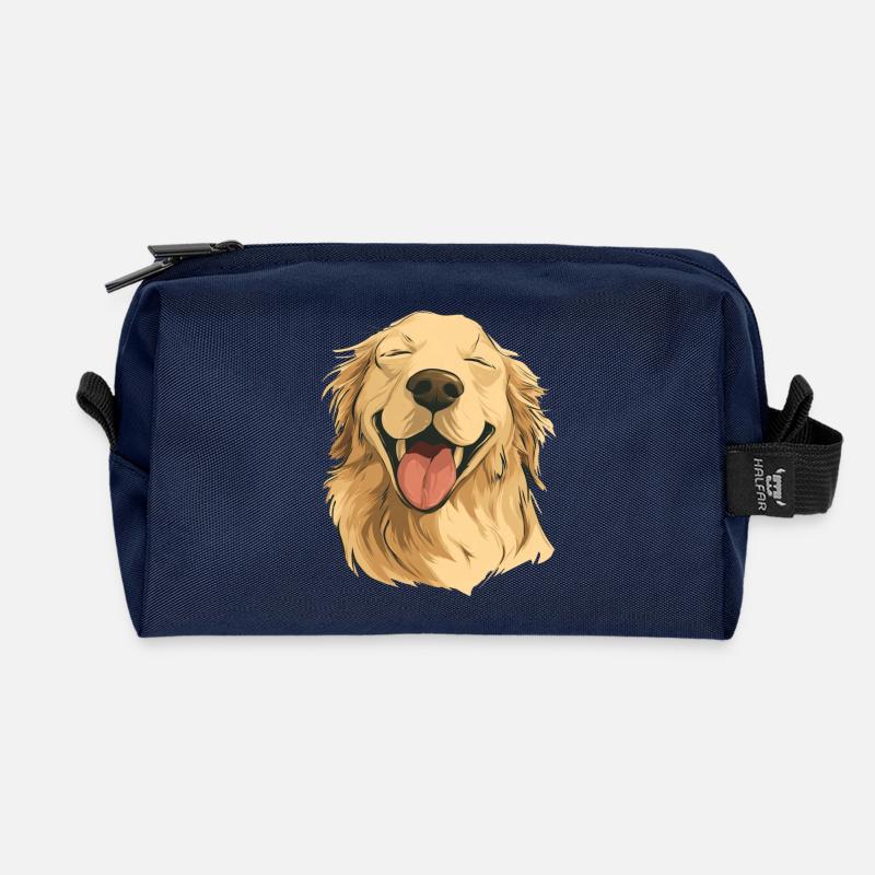 Smiling Golden Retriever - Recycled Toiletry Zip Bag - navy