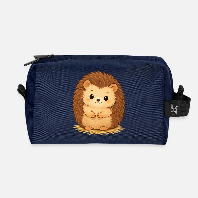 Kuscheliger Igel auf Heu - Recycelte Kulturtasche - Navy