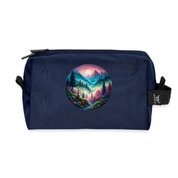 Colored forest landscape painted in evening light nature - Recycled Toiletry Zip Bag - navy - Front