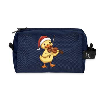 Oiseau canard de Noël jouant du violon - Trousse de toilette en tissu recyclé - marine - Devant