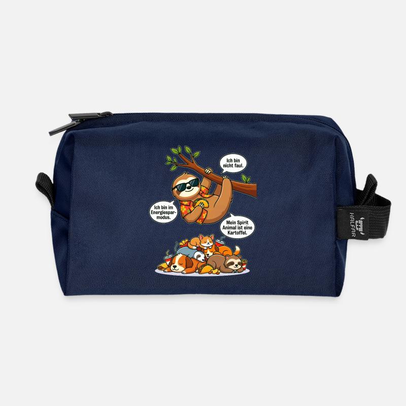 Energiespar-Faultier und Tierchen - Recycelte Kulturtasche - Navy