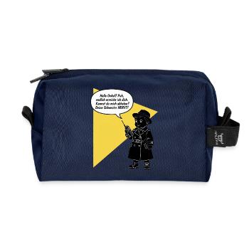 Bonjour oncle - tu décroches ? Ta sœur est drôle et agaçante - Trousse de toilette en tissu recyclé - marine - Devant