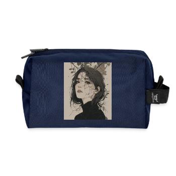 Zerbrochenes Blätterporträt - Recycelte Kulturtasche - Navy - Vorne