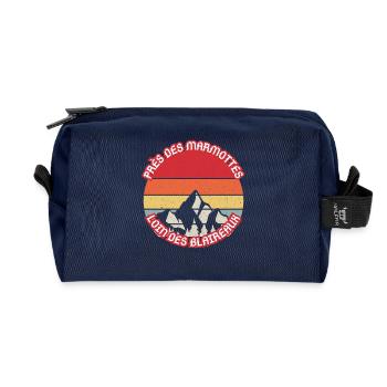 Montagnes Crépuscule Retro Marmotte - Trousse de toilette en tissu recyclé - marine - Devant
