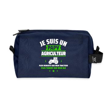 Papy Agriculteur,cadeau pour grand-père,Tracteur - Trousse de toilette en tissu recyclé - marine - Devant