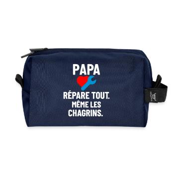 Papa répare tout même les chagrins fête des pères - Trousse de toilette en tissu recyclé - marine - Devant