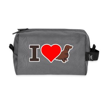 I LOVE dackel LANGHAARDACKEL iloveteckel - Recycelte Kulturtasche - Anthrazit - Vorne