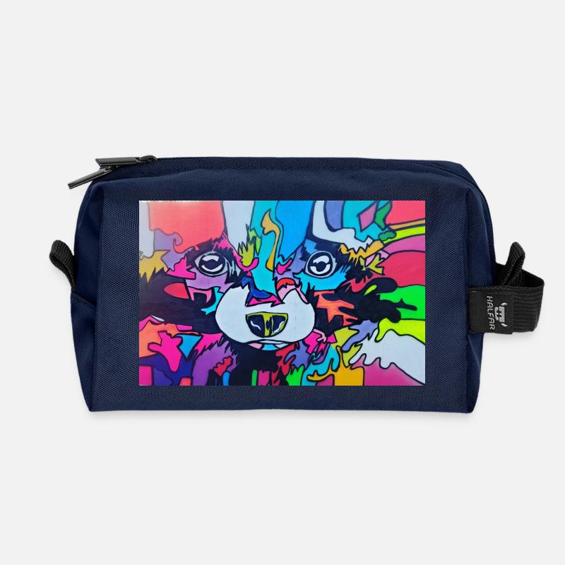 Bunter Waschbär - Recycelte Kulturtasche - Navy