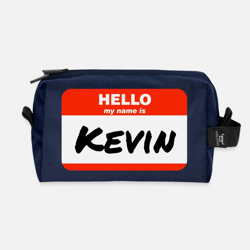 Hello My Name Is Kevin Label Name Tag - Recycled Toiletry Zip Bag - navy