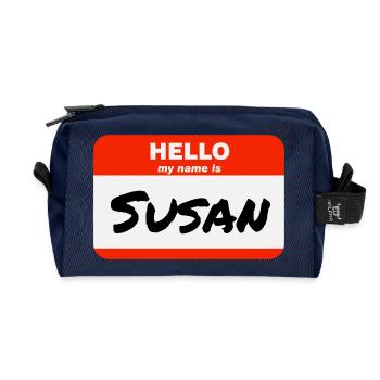 Bonjour, je m’appelle Susan Étiquette Nom Tag - Trousse de toilette en tissu recyclé - marine - Devant