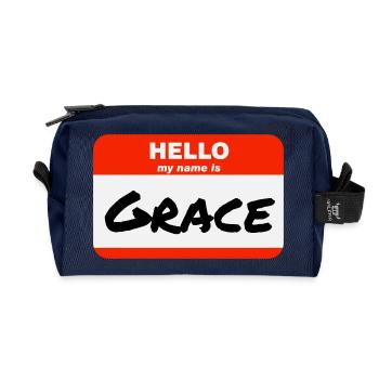 Hello My Name Is Grace Label Name Tag - Recycled Toiletry Zip Bag - navy - Front