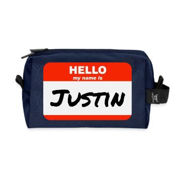 Bonjour, je m’appelle Justin Étiquette Nom Étiquette - Trousse de toilette en tissu recyclé - marine - Devant