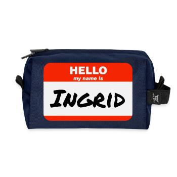 Hello My Name Is Ingrid Label Name Tag - Recycled Toiletry Zip Bag - navy - Front