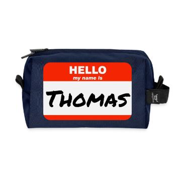 Hello My Name Is Thomas Etikett Namensschild - Recycelte Kulturtasche - Navy - Vorne