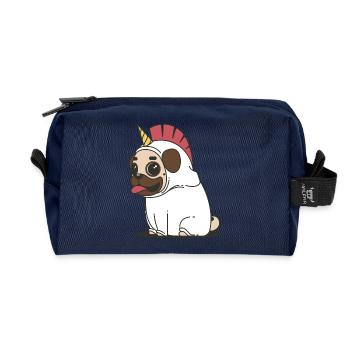 Knuffiger Einhorn Mops - Recycelte Kulturtasche - Navy - Vorne