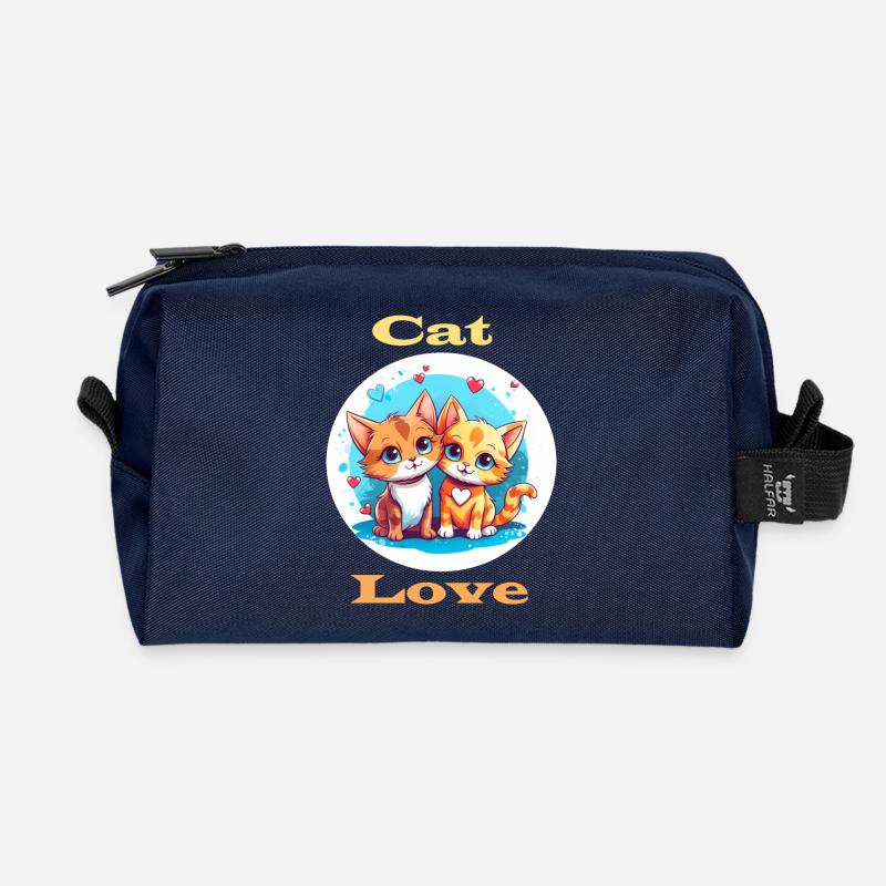 Cat Love - Recycled Toiletry Zip Bag - navy