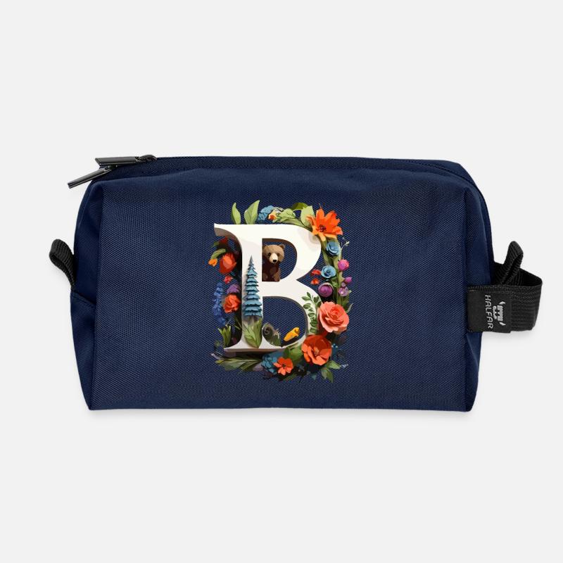 Frühlingsbauernhof Bär mit Blumen - Recycelte Kulturtasche - Navy