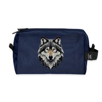 Loup dans le style mosaïque - Trousse de toilette en tissu recyclé - marine - Devant