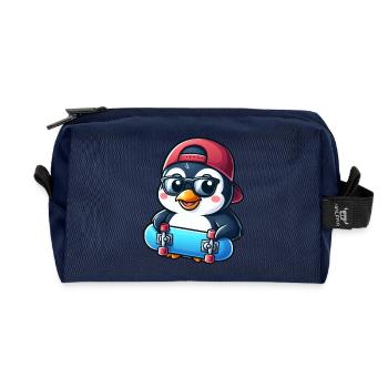 Funny Penguin Skateboard Comic Cartoon Skate - Recycled Toiletry Zip Bag - navy - Front