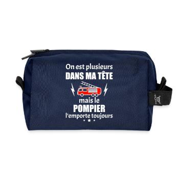 Dans ma tête pompier, sapeur pompieur,camion - Trousse de toilette en tissu recyclé - marine - Devant