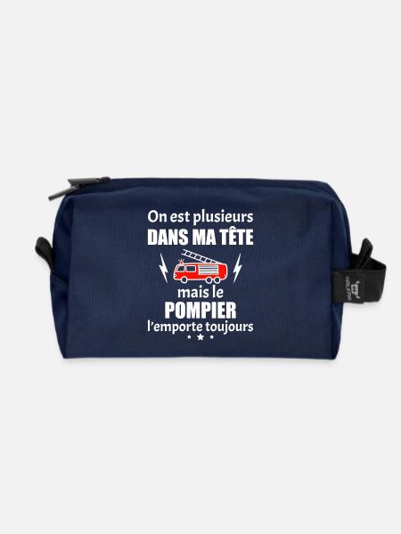 Dans ma tête pompier, sapeur pompieur,camion - Trousse de toilette en tissu recyclé - marine