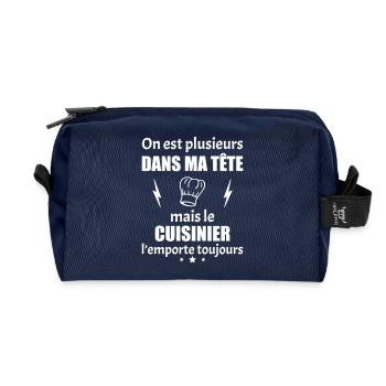 On est plusieurs dans ma tête cuisinier, cuisine - Trousse de toilette en tissu recyclé - marine - Devant